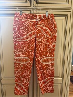 J. Crew Orange and White Paisley Cropped pants